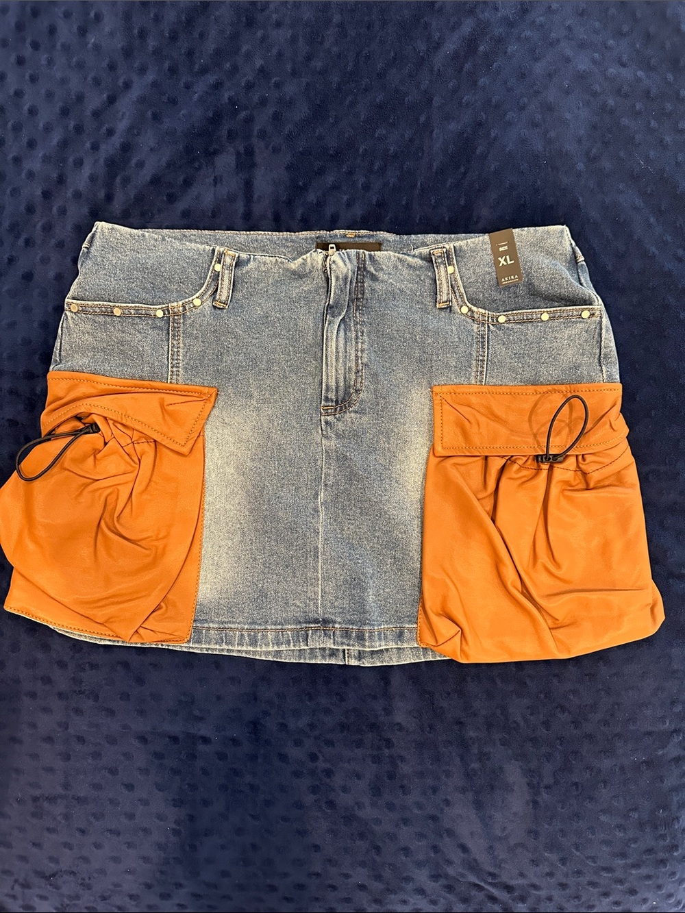 AKIRA Light Blue Denim Skirt with Brown Stitching Detail